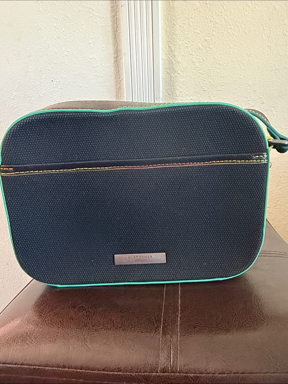 Kurt Geiger Black Crossbody with Teal & Pink Trim used one time . - Picture 3 of 6